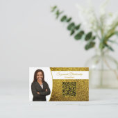 Golden Faux Glitter, Professiona Photo & QR Code Visitenkarte (Stehend Vorderseite)