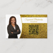 Golden Faux Glitter, Professiona Photo & QR Code Visitenkarte (Vorderseite)