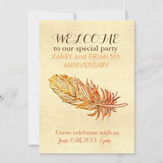 Golden Feather Leinwand Foto Einladung (Vorderseite)