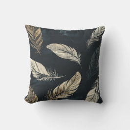 Golden Feather Pattern Pillow Kissen