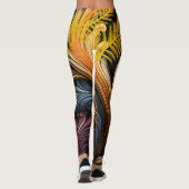 Golden Feathers Abstrakt Art Vibrannt Dark Pattern Leggings (Rückseite)