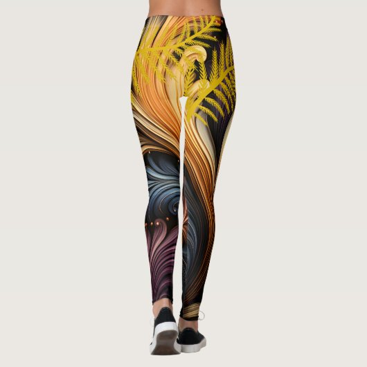 Golden Feathers Abstrakt Art Vibrannt Dark Pattern Leggings (Rückseite)