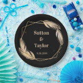 Golden Feathers on Black Probe Dinner Pappteller (Party)