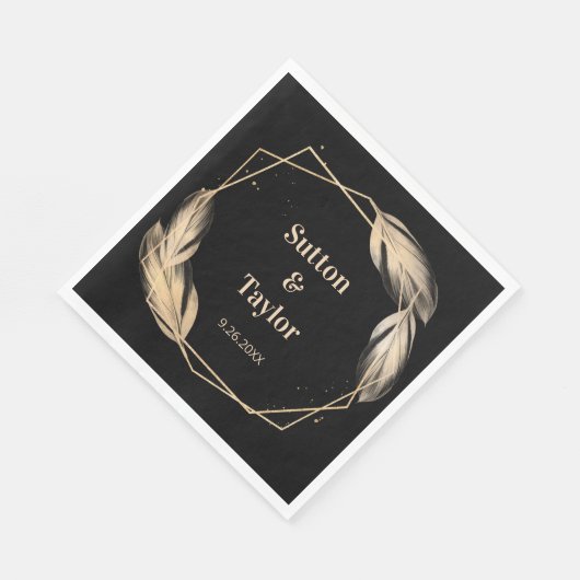Golden Feathers on Black Probe Dinner Serviette (Ecke)