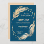 Golden Feathers on Navy Graduation Party Einladung (Vorne/Hinten)