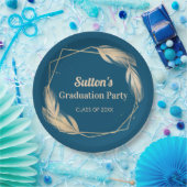 Golden Feathers on Navy Graduation Party Pappteller (Party)