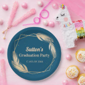 Golden Feathers on Navy Graduation Party Pappteller (Party)