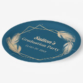 Golden Feathers on Navy Graduation Party Pappteller (Schrägansicht)