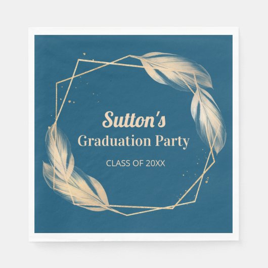 Golden Feathers on Navy Graduation Party Serviette (Vorderseite)