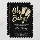 Golden Feet Baby Girl Boy Dusche Schwarz-weiß Einladung (Vorne/Hinten)