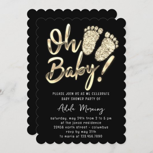 Golden Feet Baby Girl Boy Dusche Schwarz-weiß Einladung (Vorne/Hinten)