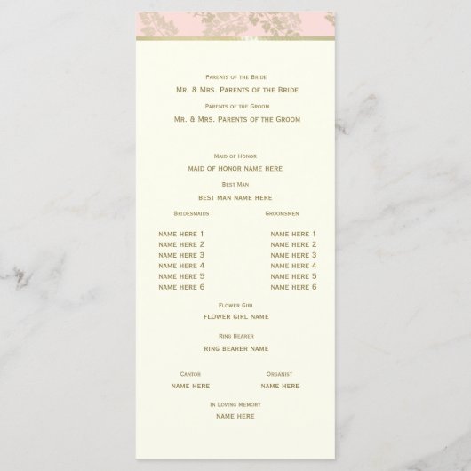 Golden Fern Blush and Ivory Wedding Program Programm (Rückseite)