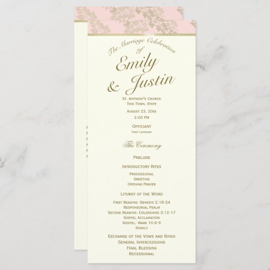Golden Fern Blush and Ivory Wedding Program Programm (Vorne/Hinten)