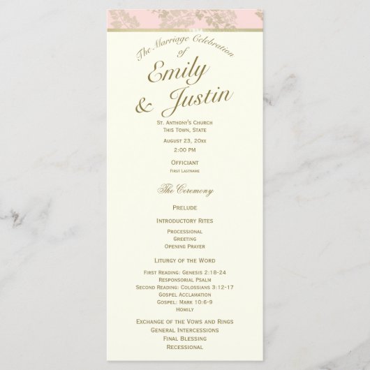 Golden Fern Blush and Ivory Wedding Program Programm (Vorderseite)