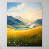 Golden Field and River at Sunset Poster (Vorne)