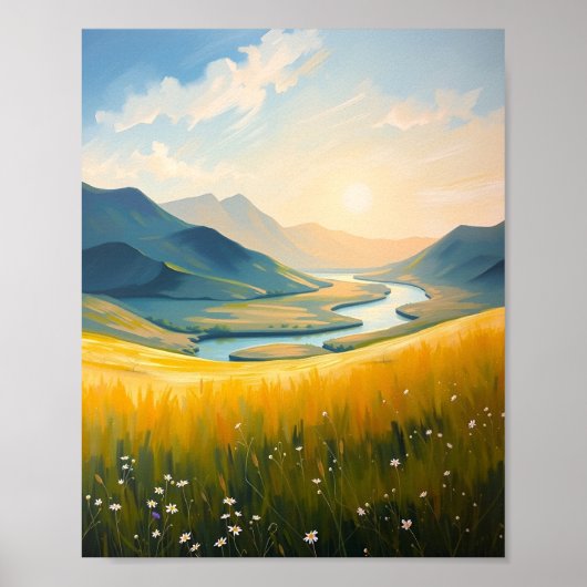 Golden Field and River at Sunset Poster (Vorne)