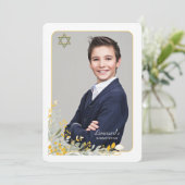 Golden Field Blume Foto Bar Mitvah Einladung (Stehend Vorderseite)