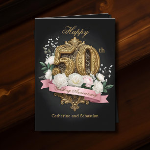 Golden Filigree & Blume 50. Hochzeitstag Karte