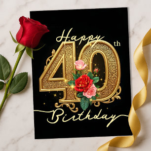 Golden Filigree Ruby Rose 40. Geburtstag Postkarte