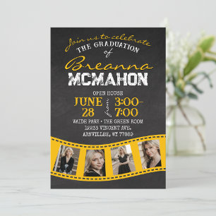 Golden Filmstrip Chalkboard Abschluss Einladung