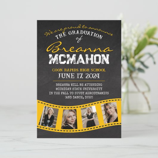Golden Filmstrip Chalkboard Grad Ankündigung