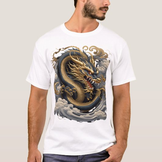 Golden Fire Dragon – Mythical Power T-Shirt (Vorderseite)