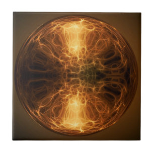 Golden Fire Light Fraktal Waves Ball Keramik Tile Fliese