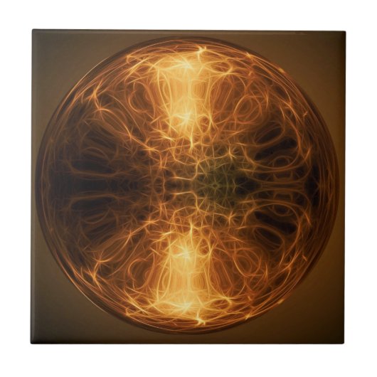 Golden Fire Light Fraktal Waves Ball Keramik Tile Fliese (Vorderseite)