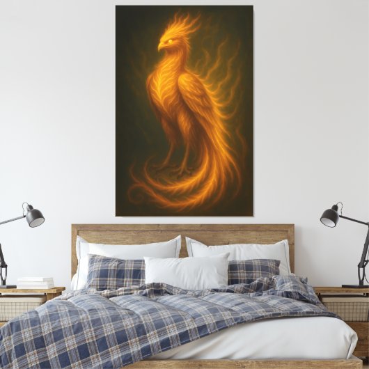 Golden Fire Phoenix – High-End Fantasy Art Paintin Leinwanddruck (Insitu (Schlafzimmer))