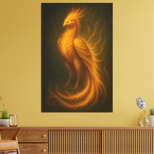 Golden Fire Phoenix – High-End Fantasy Art Paintin Leinwanddruck (Insitu (Wohnzimmer))