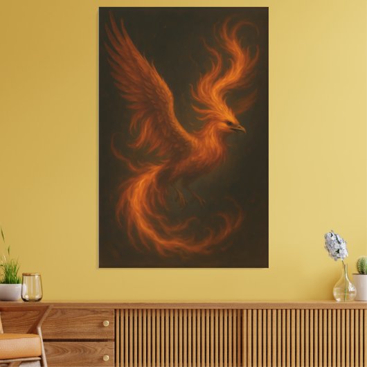 Golden Fire Phoenix • Luxury Fine Art Canvas Print Leinwanddruck (Insitu (Wohnzimmer))