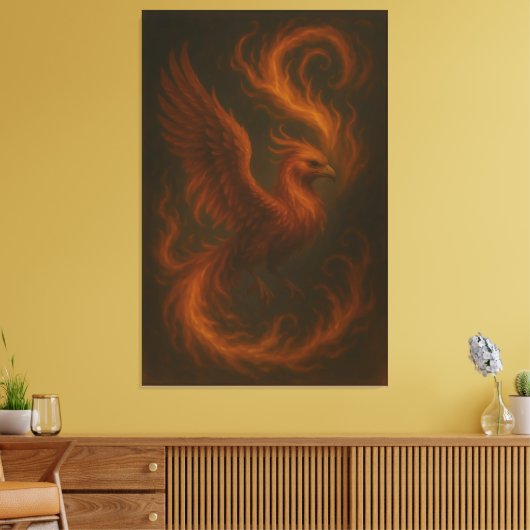 Golden Fire Phoenix • Luxury Fine Art Canvas Print Leinwanddruck (Insitu (Wohnzimmer))