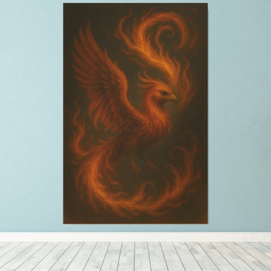Golden Fire Phoenix • Luxury Fine Art Canvas Print Leinwanddruck (Insitu (Holzboden))