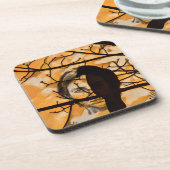 Golden Fire Raven Face Getränkeuntersetzer (Linke Seite)