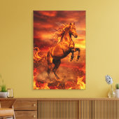 Golden Fire Stallion – Powerful Fantasy Leinwanddruck (Insitu (Wohnzimmer))