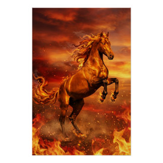 Golden Fire Stallion – Powerful Fantasy Poster