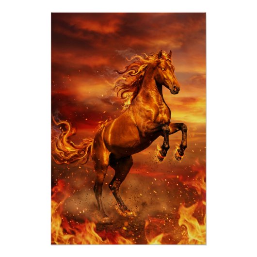 Golden Fire Stallion – Powerful Fantasy Poster (Vorderseite)