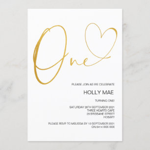 Golden First Birthday Einladung 1. Geburtstag Herz