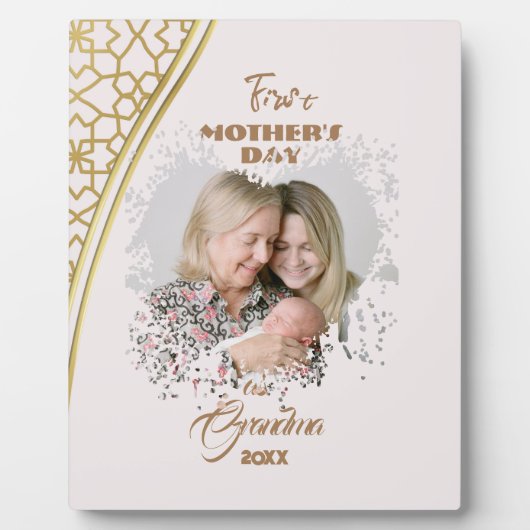 Golden First Mother's Day as Oma Foto Fotoplatte (Vorderseite)