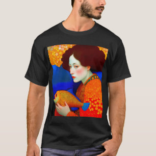 Golden Fish Muse: Klimt-inspirierte Kunst im Jugen T-Shirt