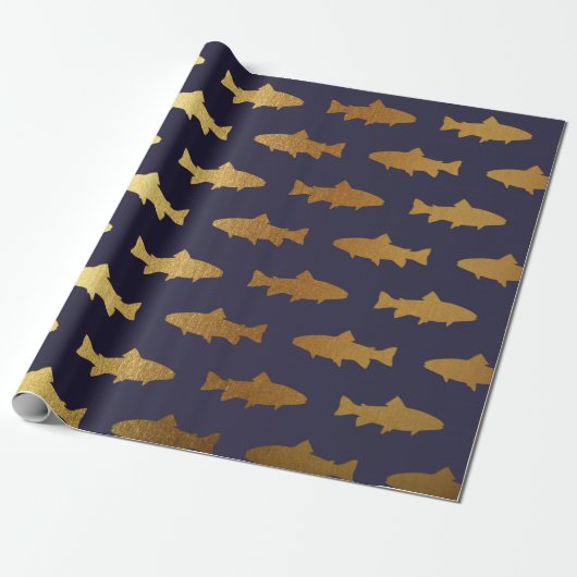 Golden Fish Ocean Blue Navy Vip Yacht Geschenkpapier (Ungerollt)