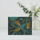 Golden Fish Underwater Animals Painting Black Aqua Postkarte (Stehend Vorderseite)