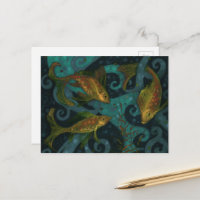 Golden Fish Underwater Animals Painting Black Aqua