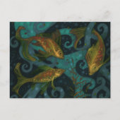 Golden Fish Underwater Animals Painting Black Aqua Postkarte (Vorderseite)