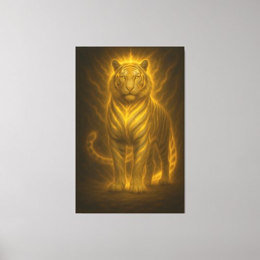 Golden Flame White Tiger – High-End Fantasy Art Pa Leinwanddruck (Vorderseite)