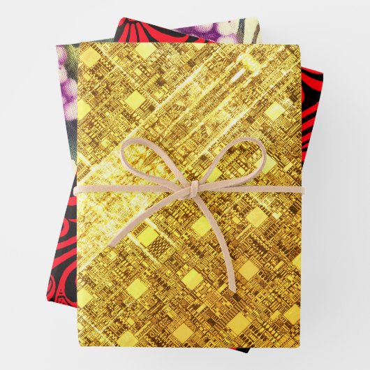 Golden Flare, Crimson Nouveau und Trauben & Weintr Geschenkpapier Set (Beispiel)