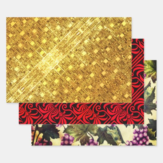 Golden Flare, Crimson Nouveau und Trauben & Weintr Geschenkpapier Set (Set)