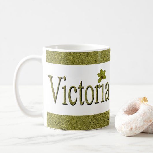 Golden Flecks Victoria Name Design, Kaffeetasse (Mit Donut)