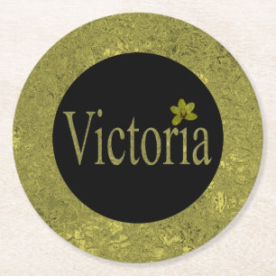 Golden Flecks Victoria Name Design, Runder Pappuntersetzer