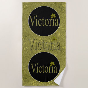 Golden Flecks Victoria Name Design, Strandtuch